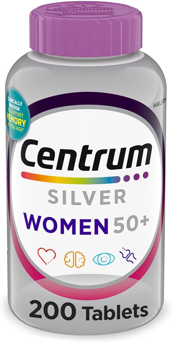 Centrum Silver Women's Multivitamin for Women 50 Plus, Multivitamin/Multimineral Supplement with Vitamin D3, B Vitamins, Non-GMO Ingredients, Supports Memory and Cognition in Older Adults - 200 Ct