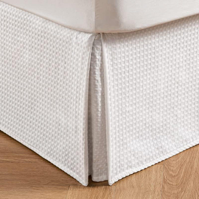 MIYE Pleated Waffle Weave Bed Skirt, Tailored Dust Ruffle 22 Inch Drop Easy Fit, Machine Washable (White, Full - 22" Drop)