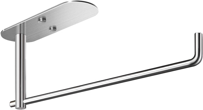 VAEHOLD Self Adhesive Paper Towel Holder Under Cabinet Mount, Wall Mounted Paper Towel Roll Holder with Damping Effect for Kitchen, Bathroom, Wall - SUS304 Stainless Steel (Brushed Silver)