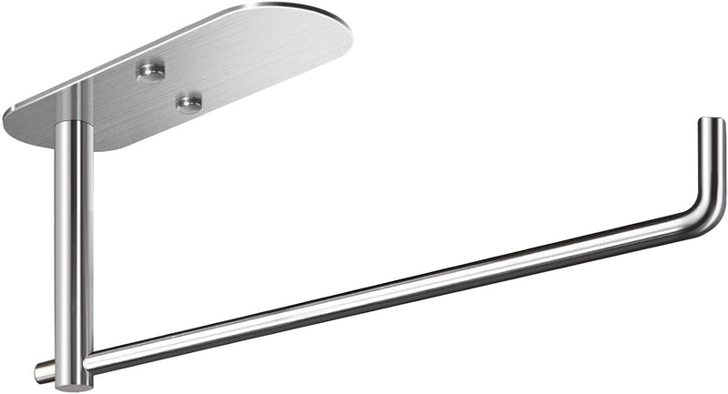 VAEHOLD Self Adhesive Paper Towel Holder Under Cabinet Mount, Wall Mounted Paper Towel Roll Holder with Damping Effect for Kitchen, Bathroom, Wall - SUS304 Stainless Steel (Brushed Silver)