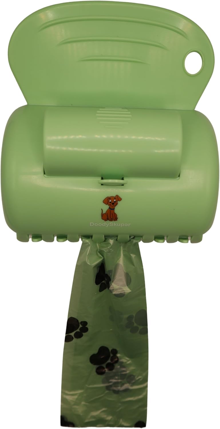 DoodySkupar Portable Dog Pooper Scooper, Lightweight Clawed Waste Scoop with Bag Dispenser, Leash Clip & One-Handed Operation, Durable ABS, for Small, Medium and large Dogs with roll of bag