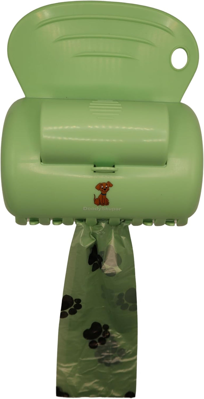 DoodySkupar Portable Dog Pooper Scooper, Lightweight Clawed Waste Scoop with Bag Dispenser, Leash Clip & One-Handed Operation, Durable ABS, for Small, Medium and large Dogs with roll of bag