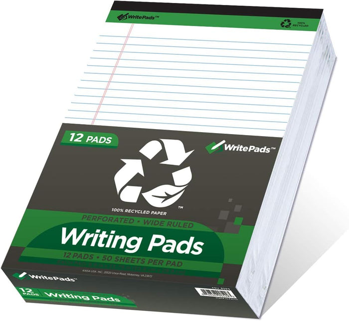 KAISA Yellow Legal Pads 12pads Writing Pads Recycled Paper 8.5"x11.75" Wide Ruled 50 sheets Hard Back Notepads 8-1/2"x 11-3/4" Writing Tablet Canary For Office Supplies (Pack of 12) KSU-5668