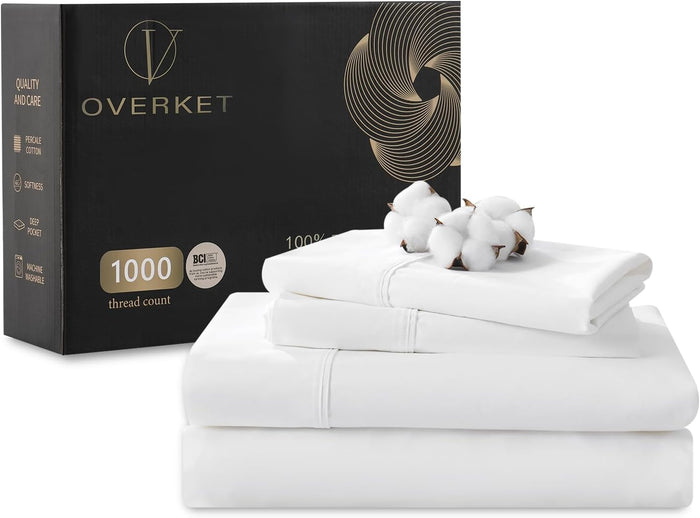 Extra Deep Pocket King Sheets 18-24 Inch 1000 Thread Count 100% Egyptian Cotton Sateen Weave Soft Breathable 4 Pieces（King，Linen）