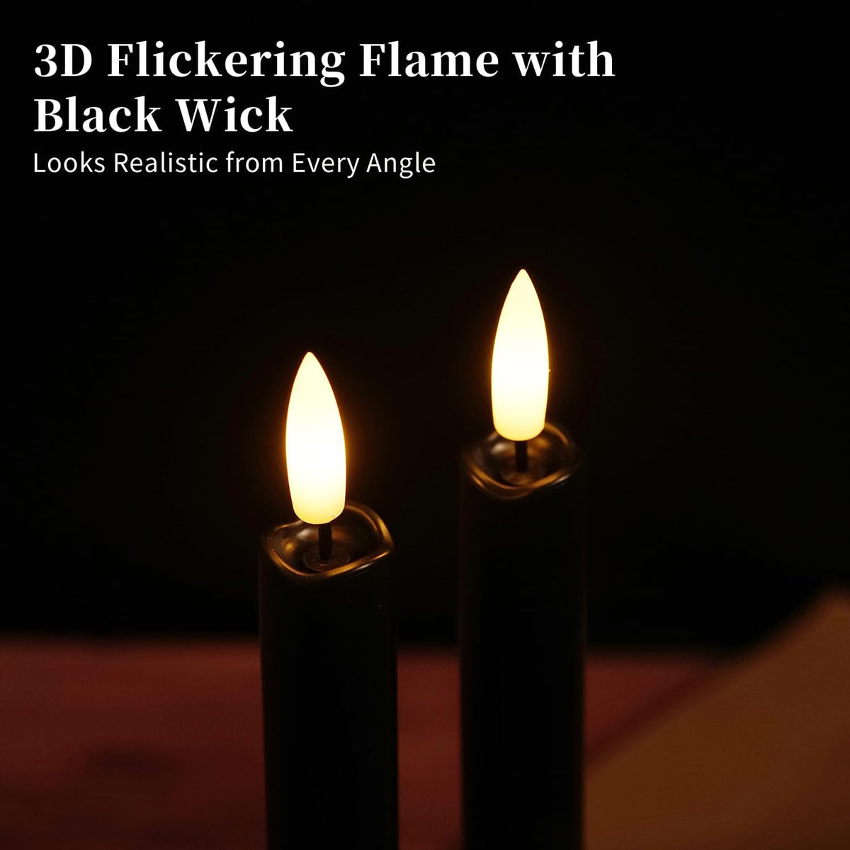 Black Flameless Taper Candles with Remote - 10 Inch LED Candlesticks Flickering, Realistic 3D Flame with Wick, Warm White Light, Home Halloween Decor, Automatic Timer - Set of 6