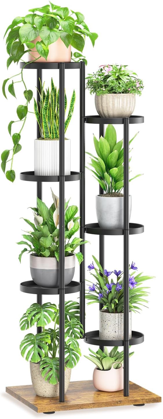 LASZOLA Black 3 Tiered Wood Plant Stand Indoor for Larger Heavy Duty Planter, Sturdy Multi Level Vertical Flowers Racks for Narrow Inside Floor, Decorate Shelving for Hold House Tree, Space Saving
