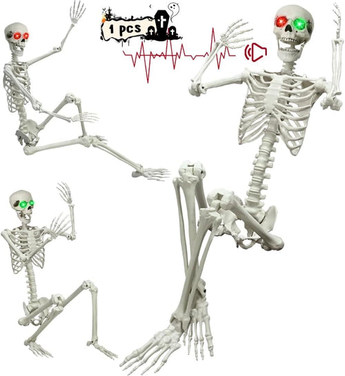 36" Skeleton Halloween Decorations, 3FT Realistic Full Body Movable Posable Joints Skeleton, Creepy Halloween Plastic Skeleton for Graveyard Decorations, Haunted House Props Indoor/Outdoor Decor