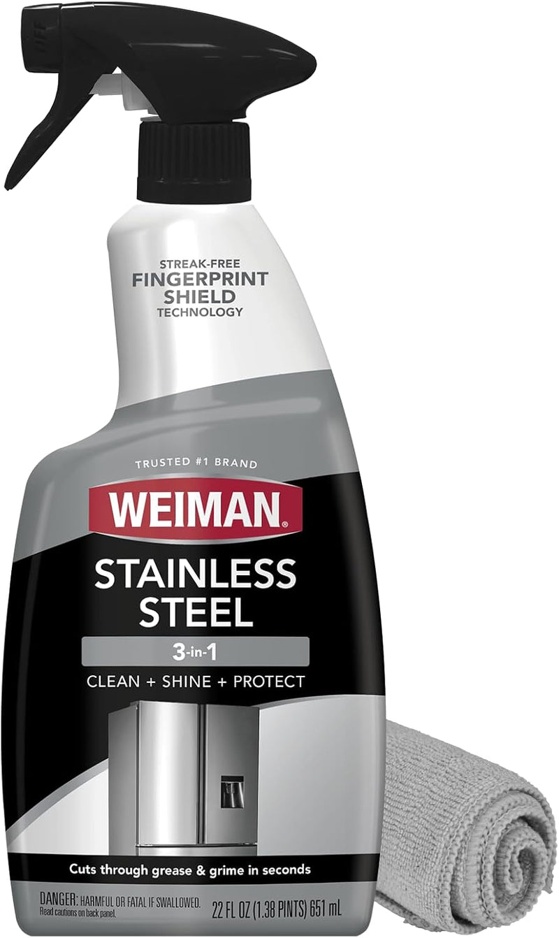 Weiman Stainless Steel Cleaner and Polish - 2 Pack - Removes Fingerprints, Residue, Water Marks and Grease from Appliances w/Buffing Towel
