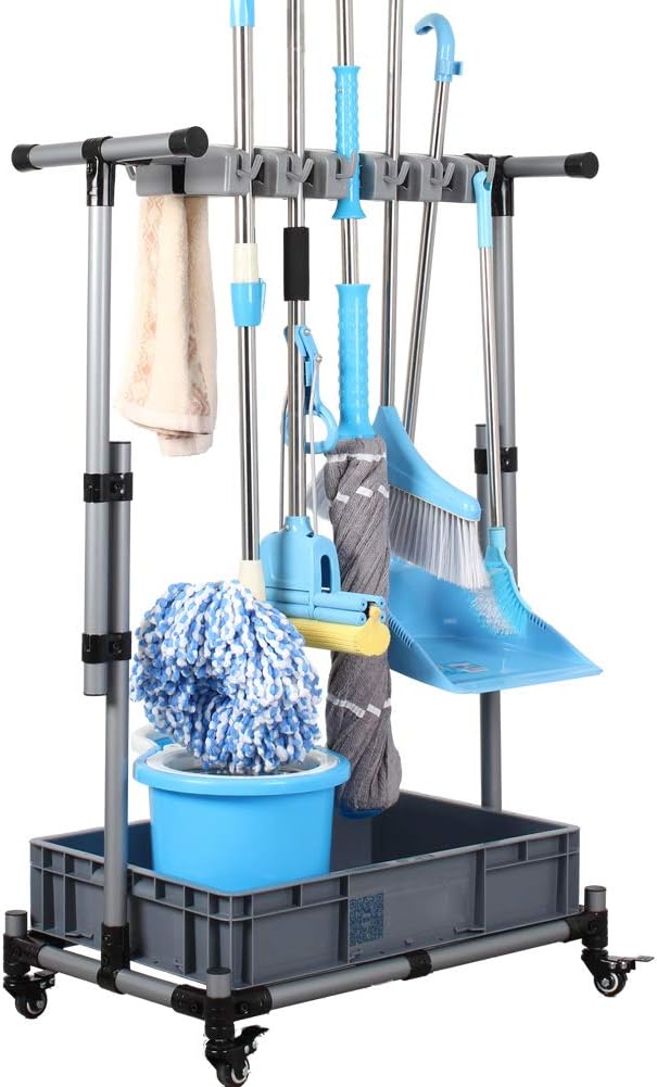 broom and mop holder put wet mops movable Commercial mop rack cleaning tool cart storage for garden garage organizer mop drain rack