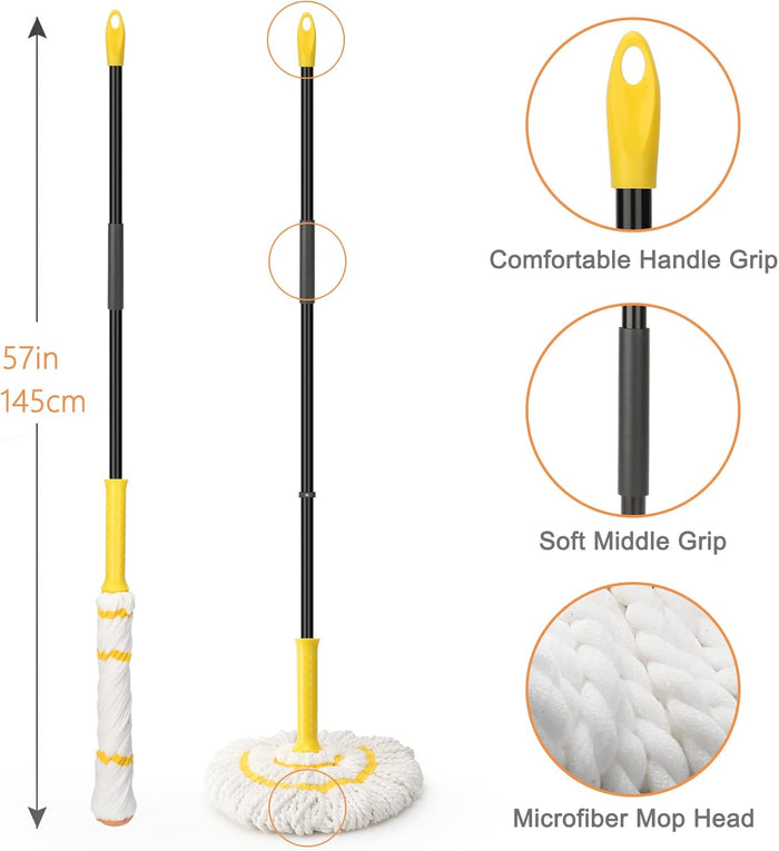 KeFanta Self-Wringing Twist Mop for Floor Cleaning, Long Handled Microfiber Floor Mop with Top Scouring Pad for Kitchen, Hardwood, Restaurant, Bathroom, Garages, Warehouses, Office,57-inch
