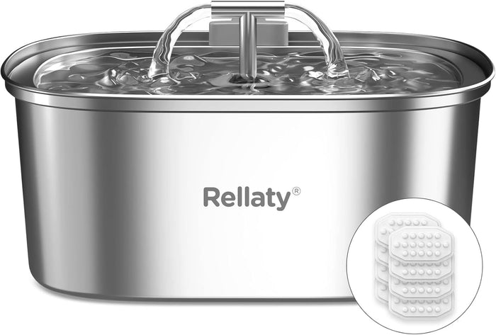 Cat Water Fountain Stainless Steel: 3.2L/108oz Pet Foundatin Water Bowl for Cats Inside Automatic Dog Drinking Dispenser Dish Animal Feeding & Watering Supplies Waterfall with 1 Replacement Filter