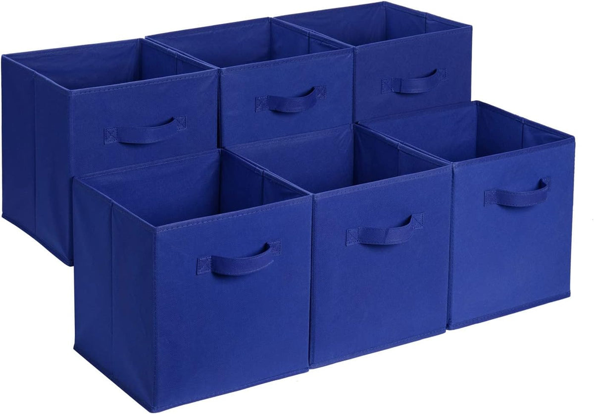 Amazon Basics Cube Organizer Storage Bins Handles, Collapsible Fabric, Pack of 6, 10.5"x10.5"x11", White/ Light Grey Stripe