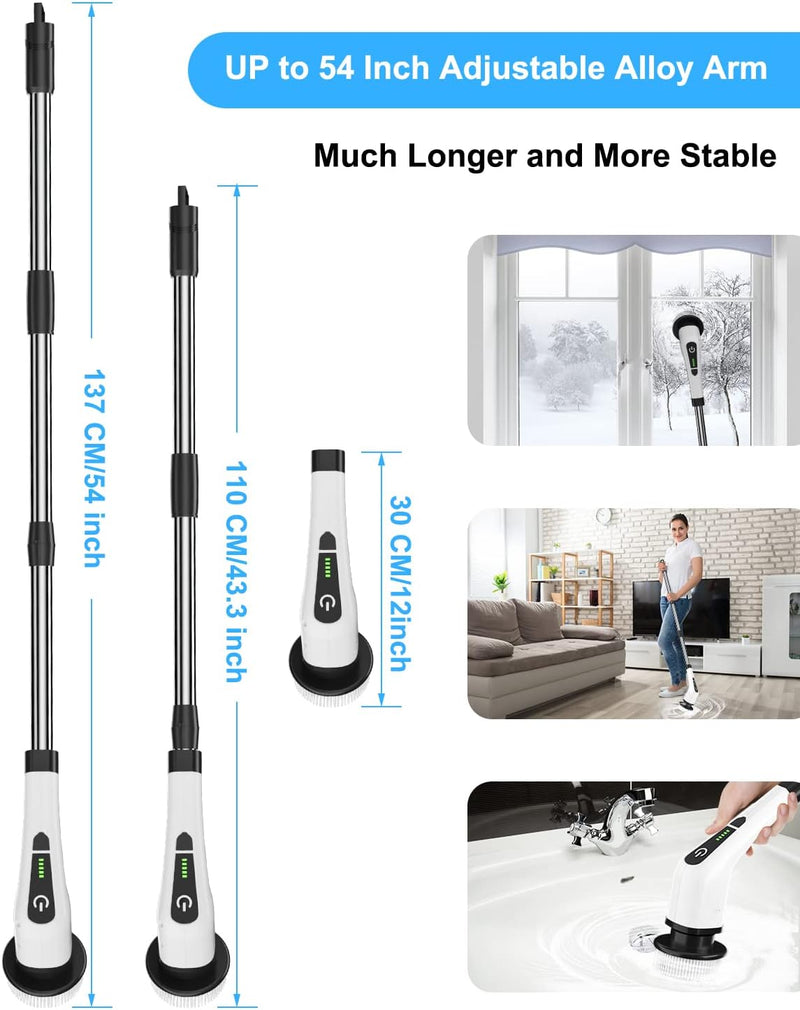 Leebein Electric Spin Scrubber, Cordless Cleaning Brush with 8 Replaceable Brush Heads, Tub and Floor Tile 360 Power Scrubber Dual Speed with Adjustable & Detachable Handle for Bathroom Kitchen Car