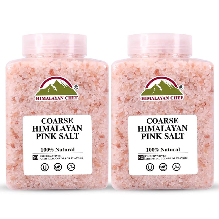 Himalayan Chef Pink Himalayan Salt Coarse Grain, 5 lbs Plastic Jar - Pure, Natural, Kosher, Mineral-Rich, Ideal for Grinder Refills, Cooking, Seasoning