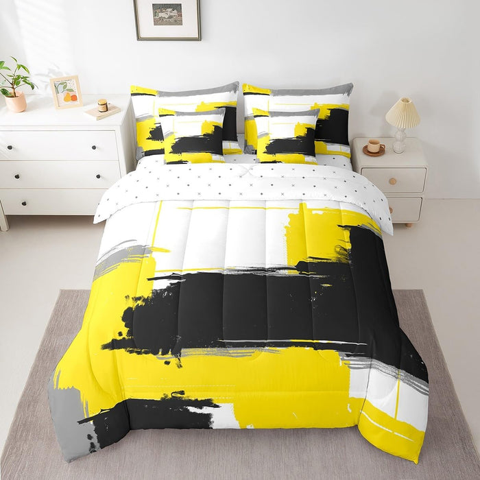 Feelyou Modern Abstract Art Bed Set for Kids Boys Girls Twin Size Art Decor 7 Pieces Beeding Set Ultra Soft Stripe Line Art Bed in a Bag with Comforter, Sheets, Pillowcases Retro Geometric Room Decor