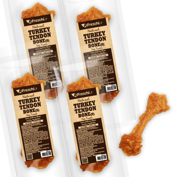 AFreschi Turkey Tendons for Dogs, USA-Sourced, Healthy Dog Treats, Rawhide-Free Puppy Chews, Long Lasting, All Natural, Hypoallergenic Dog Treats for Small Breeds, 8 oz Pack Variety (S)