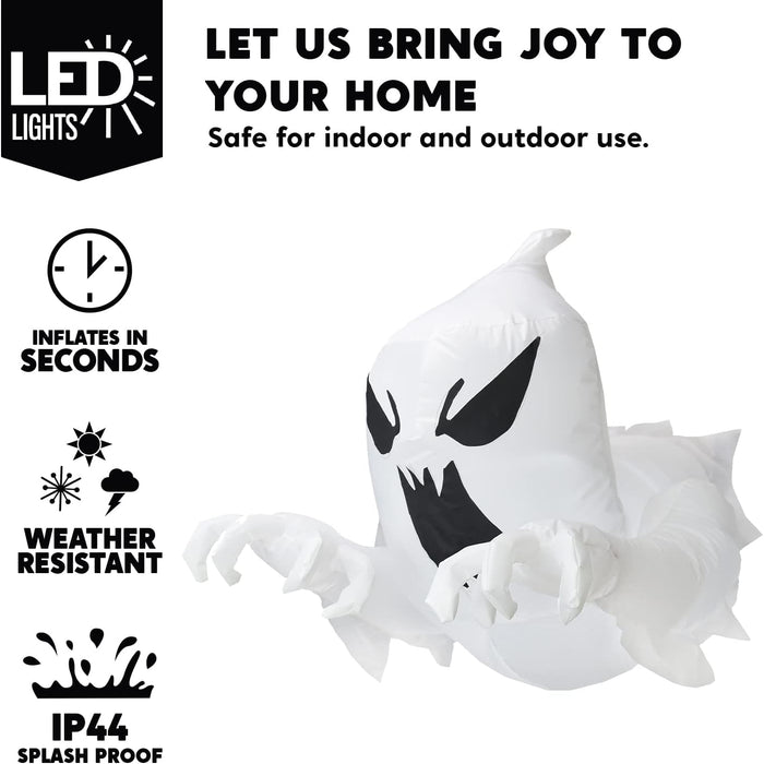 Joiedomi 4.5 FT Halloween Inflatable Scary Flying Ghost Broke Out from Window Inflatable with Build-in LED Blow Up Ghost for Halloween Party Indoor, Outdoor, Yard, Garden, Lawn Decoration
