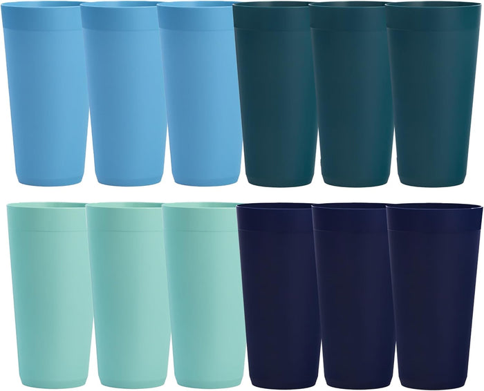 US Acrylic Newport 20 ounce Unbreakable Plastic Stackable Water Tumblers in Grey Stone | Set of 12 Drinking Cups | Reusable, BPA-free, Made in the USA, Top-rack Dishwasher and Microwave Safe