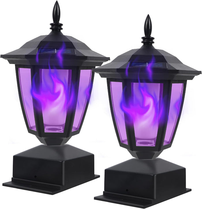 Dynaming Solar Flame Post Lights, Fence Post Cap Lights, LED Lantern, Fit 4x4, 5x5 or 6x6 Wooden Posts