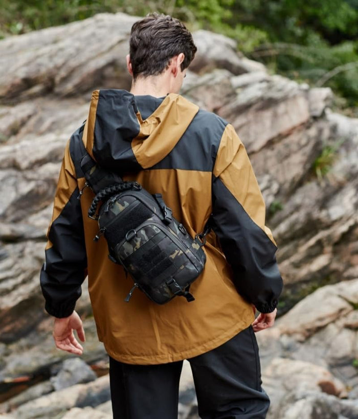 Men Tactical Waterproof Crossbody Bag,Large Capacity Camo Outdoor Chest Pack,Multiple Pockets Fashion Sling Shoulder Pack