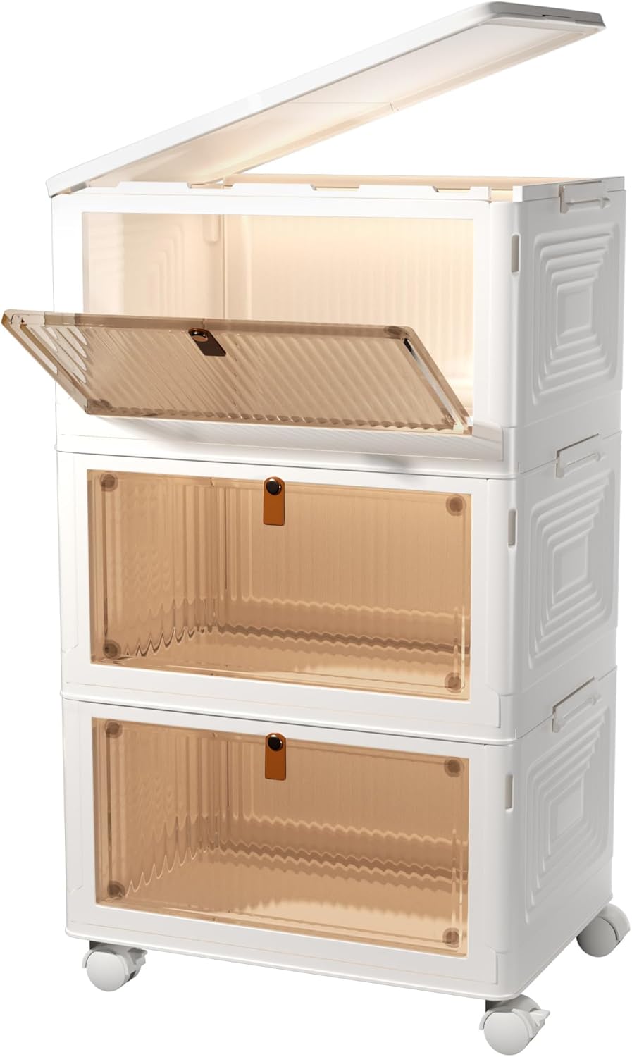 CTSNSLH 4 Tier Plastic Storage Bins and Boxes Organizer - Stackable with Lids for Bedroom, Living Room, Office - Foldable Containers