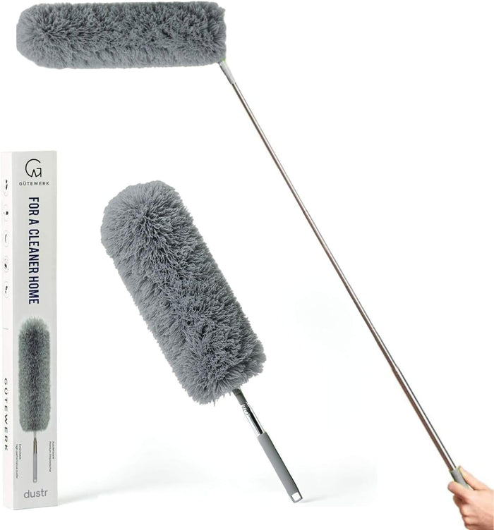 Extendable Microfiber Feather Duster, Feather Dusters for Cleaning, Ceiling Fan Dust and Cobweb Cleaner - Electrostatic Bendable Head - up to 100 Inch