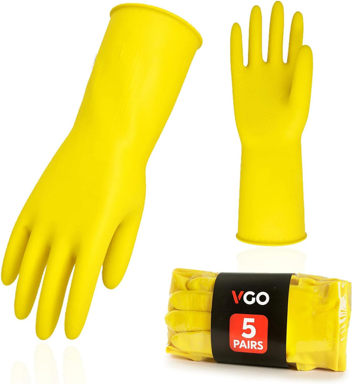 Vgo... 2-Pairs Reusable Household Gloves, Rubber Dishwashing gloves, Extra Thickness, Long Sleeves, Kitchen Cleaning, Working, Painting, Gardening, Pet Care (Size M, Green, HH4601)