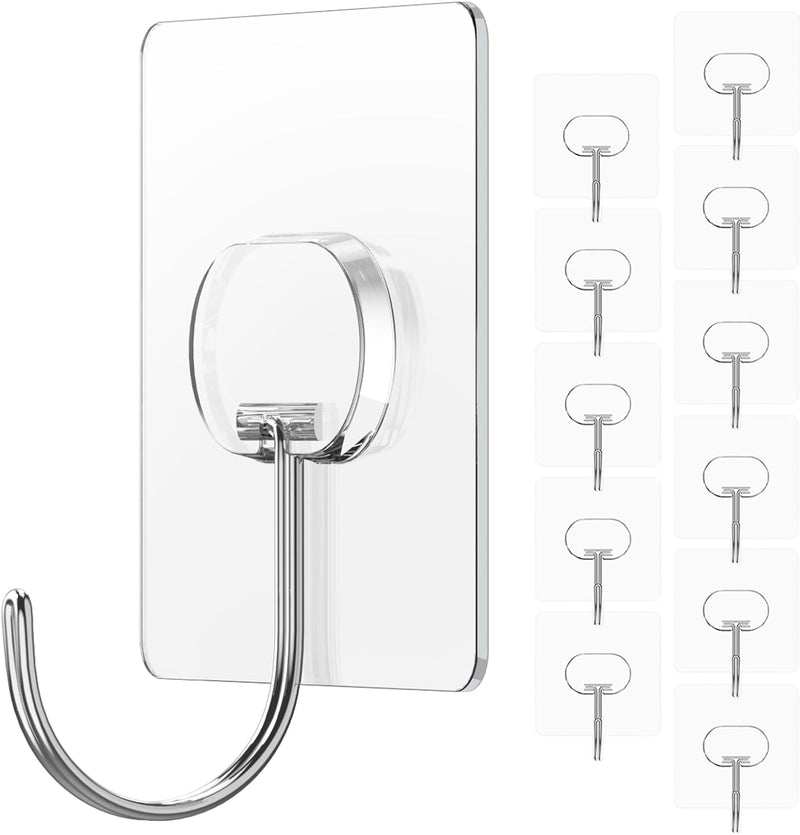 Large Adhesive Hooks for Hanging Heavy Duty Wall Hooks Self Adhesive Towel Coat Hooks Waterproof Transparent Hook for Bathroom Shower Kitchen Keys Door Outdoor Home Improvement Utility Hook 8 Pack