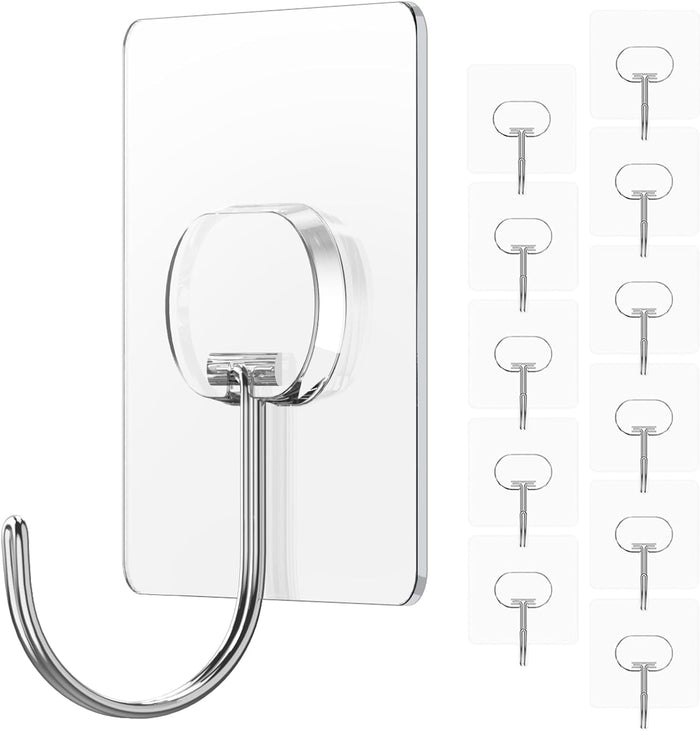 Large Adhesive Hooks for Hanging Heavy Duty Wall Hooks Self Adhesive Towel Coat Hooks Waterproof Transparent Hook for Bathroom Shower Kitchen Keys Door Outdoor Home Improvement Utility Hook 8 Pack