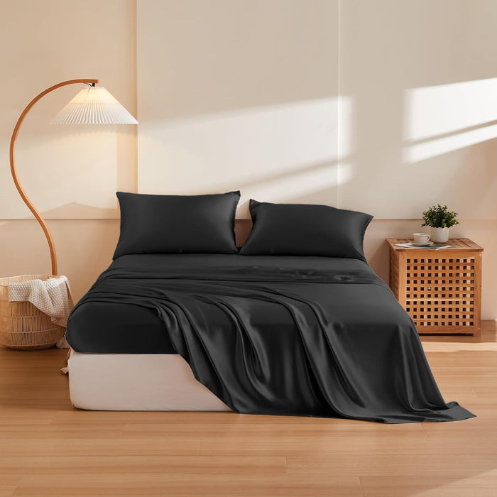 THXSILK Silk Sheet Set 4Pcs, 6A+ Top Grade 100% Natural Mulberry Silk Bed Sheets, Luxury Bedding Sets Ultra Soft Durable, 1 Fitted Sheet, 1 Flat Sheet and 2 Pillow Shams (King, Charming Pink)