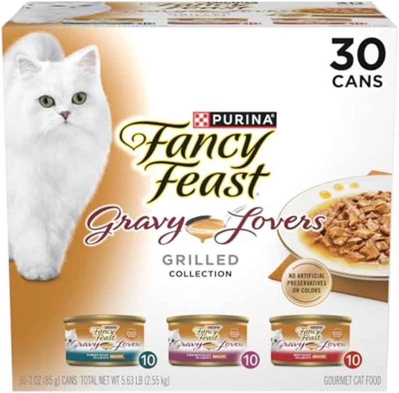 Purina Fancy Feast Gravy Lovers Poultry and Beef Grilled Gourmet Wet Cat Food Variety Pack - (Pack of 24) 3 oz. Cans