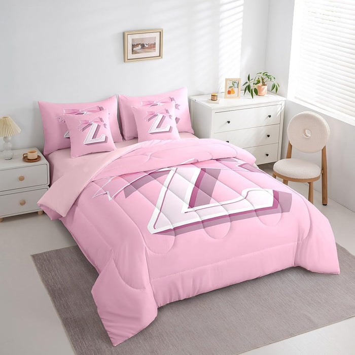 jejeloiu Dreamy Bow Bed Set, Personalized Teen Girl Gifts,Twin Size, Decor Initial Letter Z 7 Pieces Beeding Set, Monogrammed Ultra Soft Bed in a Bag with Comforter, Sheets, Pillowcases Kawaii