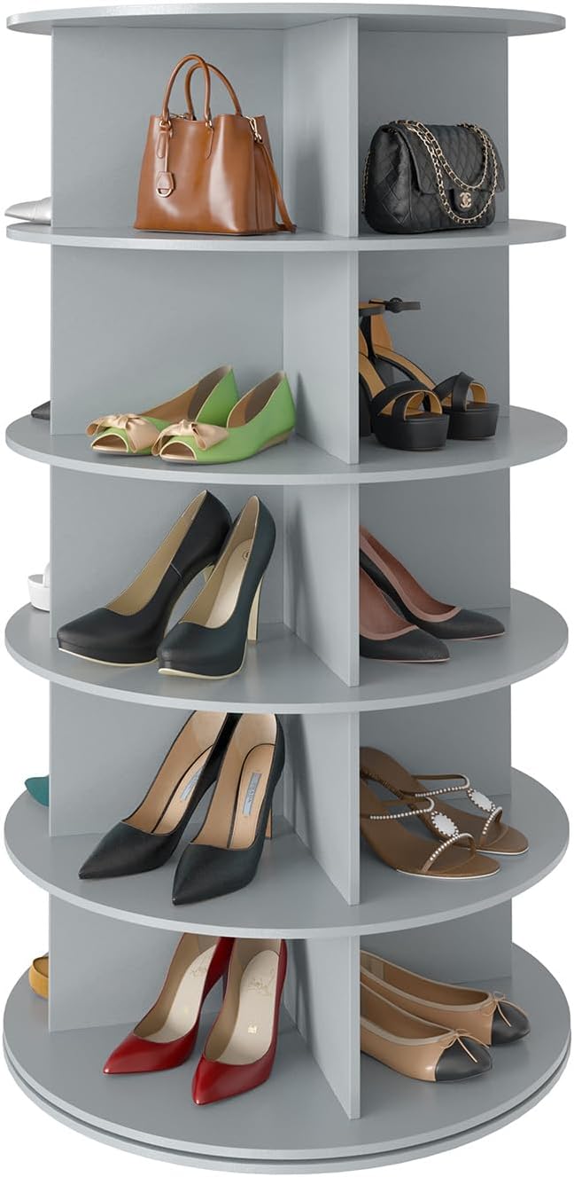 SpaceAid 7 Tier Rotating Shoe Rack Tower, Spinning Shoe Display Lazy Susan, Revolving 360 Shoe Rack Storage Round Carousel, Vertical Handbag Rotate Shoes Closet Organization (7-Tier White)