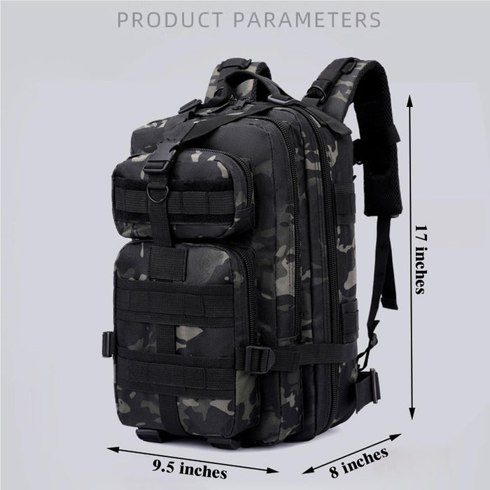 30L Comfortable Durable Military Tactical Backpack w/USA Flag Patch, MOLLE Hiking Camping Travel Bag,（black camouflage）