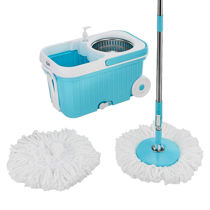 Amazon Brand - Presto! Elite Spin Mop with Steel Wringer and Auto-fold Handle, Chestnut, 2 Refills