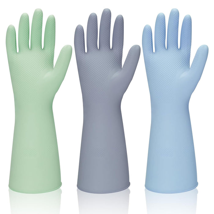 Rubber Kitchen Dishwashing Gloves - 4 Pairs Reusable Household Cleaning Gloves, Flexible and Durable & Non-slip Cleaning Gloves, Great for Kitchen, Bathroom, Laundry (Pink+Green+Blue+Grey)