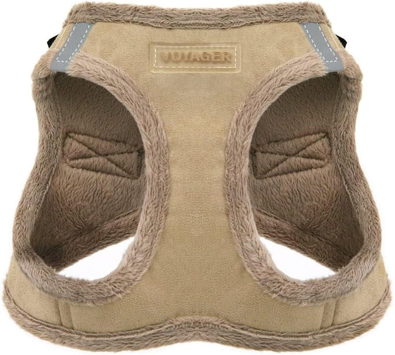 Best Pet Supplies - All Weather Mesh/Plush, Reflective, No Pull Harness for Small, Medium Dogs, Cats - Secure with Hook & Loop Fastener, Buckle, Double D-Rings - Beige Plush, L