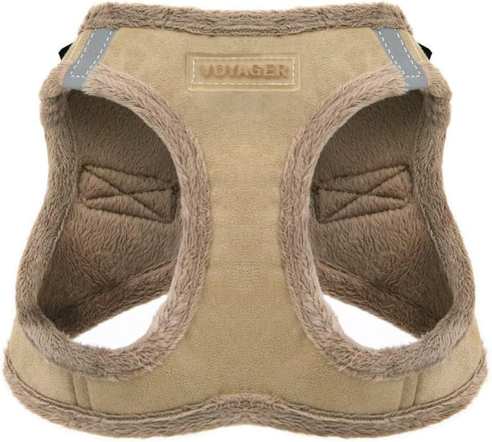 Best Pet Supplies - All Weather Mesh/Plush, Reflective, No Pull Harness for Small, Medium Dogs, Cats - Secure with Hook & Loop Fastener, Buckle, Double D-Rings - Beige Plush, L