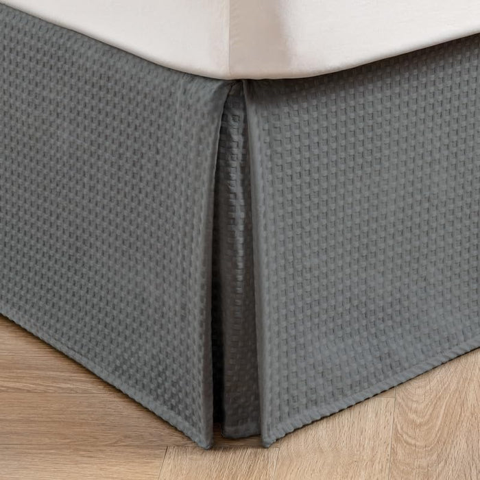 MIYE Pleated Waffle Weave Bed Skirt, Tailored Dust Ruffle 22 Inch Drop Easy Fit, Machine Washable (White, Full - 22" Drop)