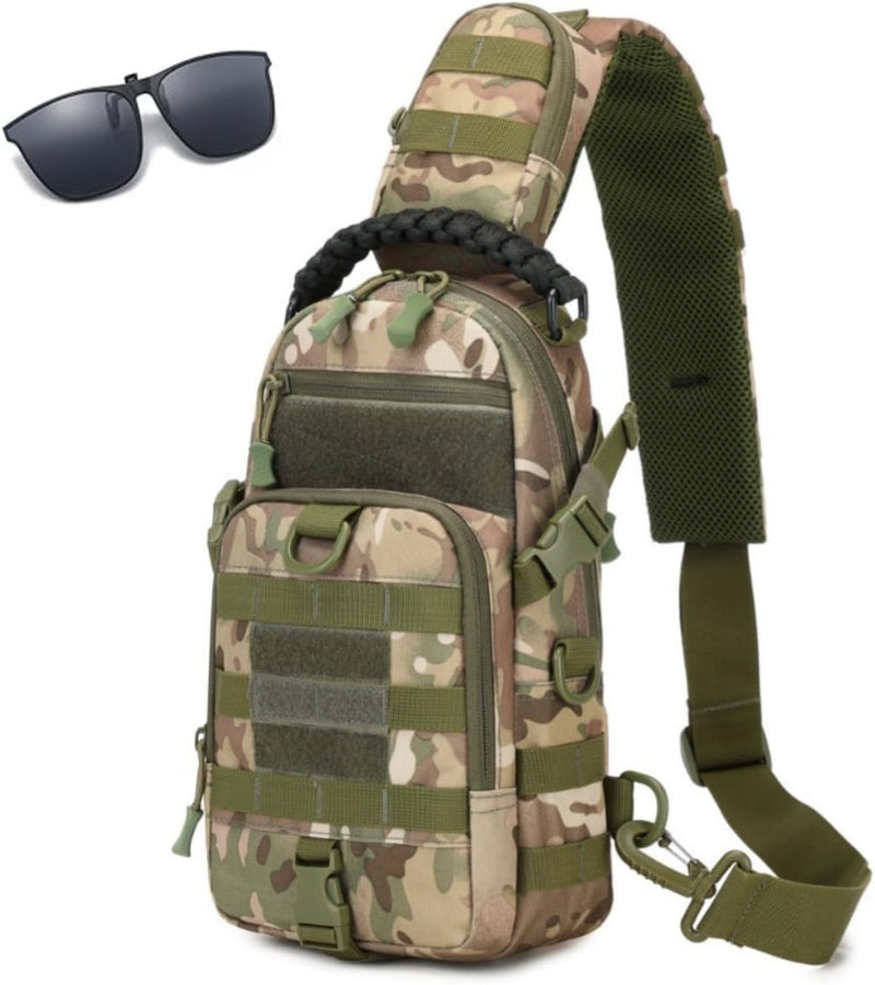 Men Tactical Waterproof Crossbody Bag,Large Capacity Camo Outdoor Chest Pack,Multiple Pockets Fashion Sling Shoulder Pack