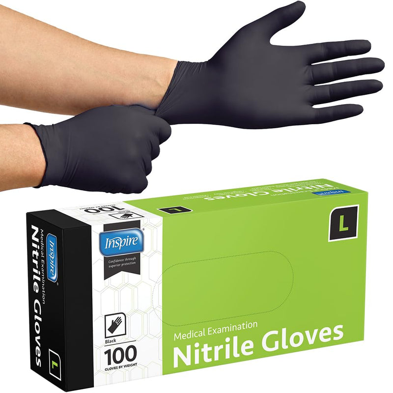 Inspire Black Nitrile Disposable Gloves | 4.5 Nitrile Medical Exam Cooking Cleaning Disposable Black Gloves (Box Of 100, Medium)
