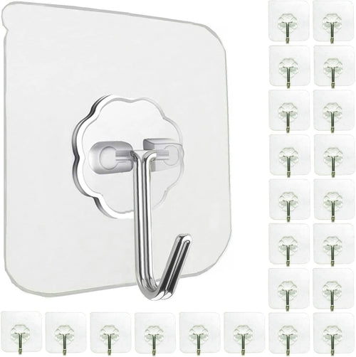 12 Pack Heavy Duty Self Adhesive Hooks - 33lb Max, Transparent, Waterproof, Sticky Wall Hooks for Keys, Bathroom, Shower, Outdoor, Kitchen, Door, Home Improvement, Utility