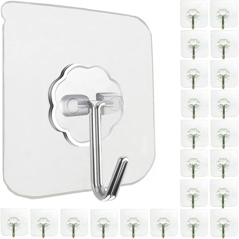 12 Pack Heavy Duty Self Adhesive Hooks - 33lb Max, Transparent, Waterproof, Sticky Wall Hooks for Keys, Bathroom, Shower, Outdoor, Kitchen, Door, Home Improvement, Utility