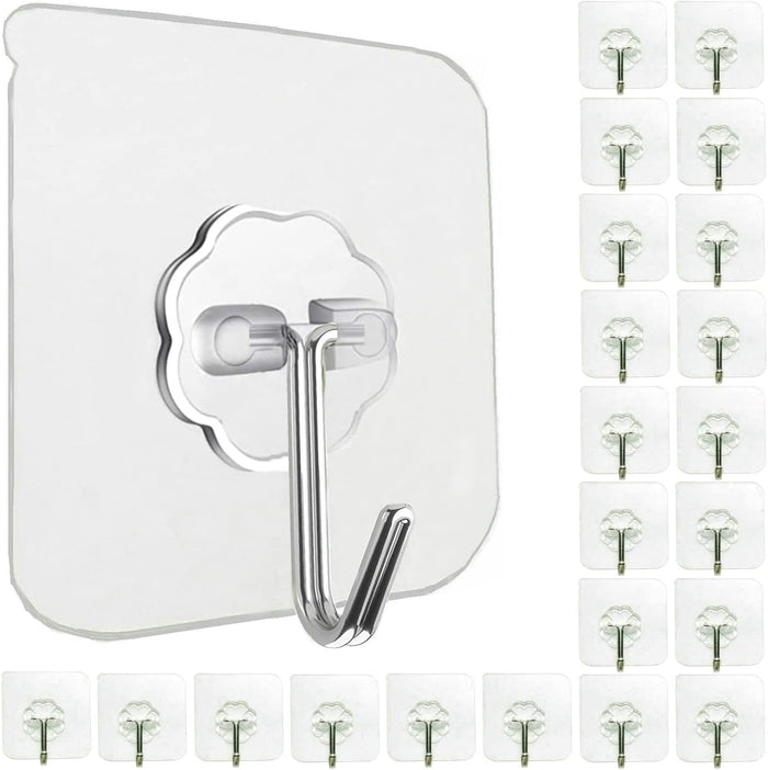 12 Pack Heavy Duty Self Adhesive Hooks - 33lb Max, Transparent, Waterproof, Sticky Wall Hooks for Keys, Bathroom, Shower, Outdoor, Kitchen, Door, Home Improvement, Utility