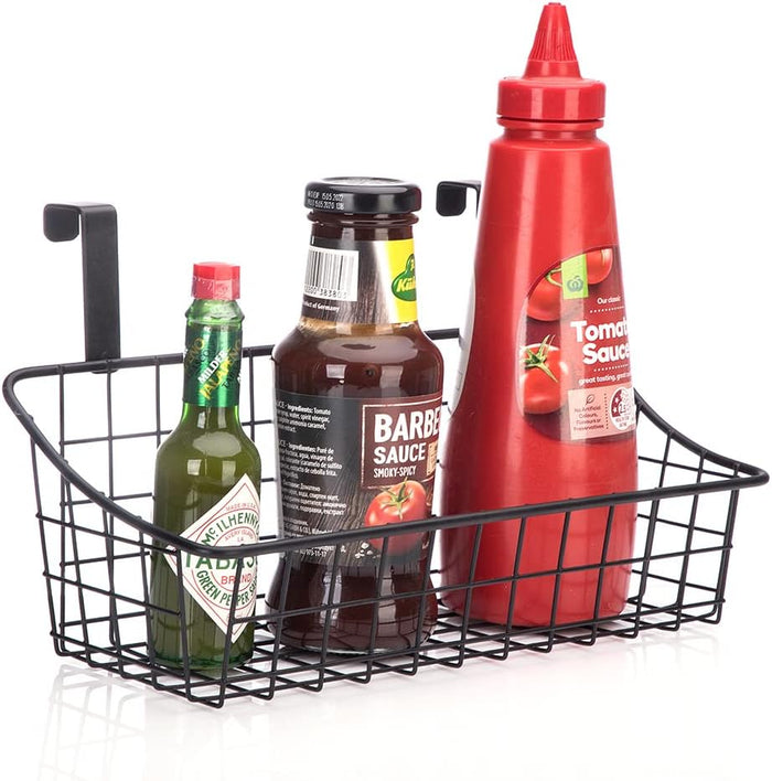 Basket with hook Grid Storage Basket, Hang it behind a door or on a railing, Over the Cabinet Door, Small, BLack,2 Pack