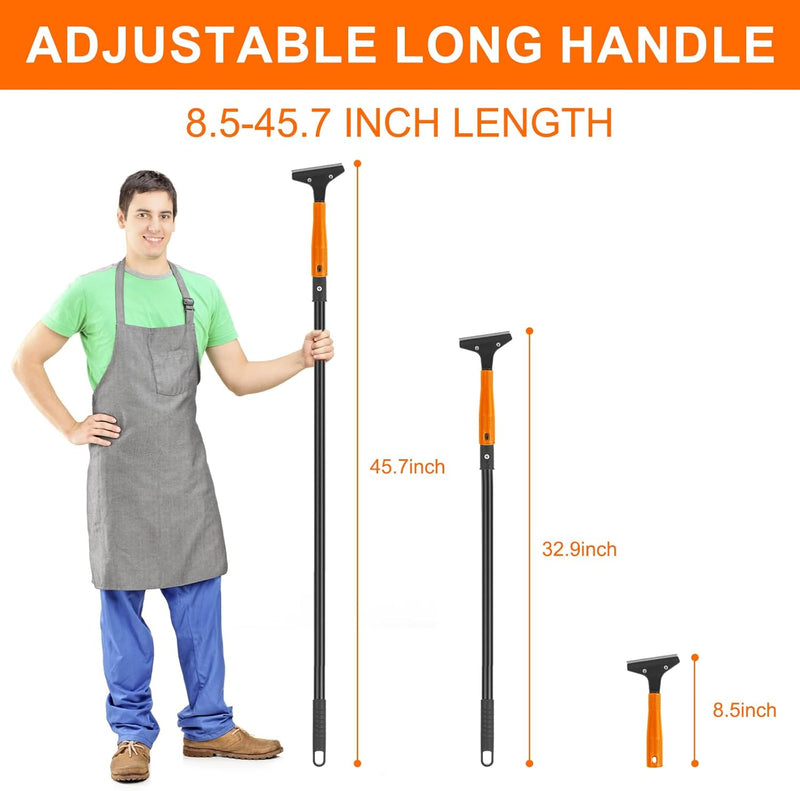 KeFanta Razor Blade Floor Scraper, 4" Wide Heavy Duty Scraper Tool with 45.7" Long Handle, 10PCS Extra Metal Blades, Paint Scrapers for Cleaning Wall Glass Tile Floor Paint Gum Glue Stains Linoleum
