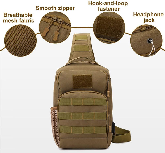 Tactical Sling Bag, Portable Molle Chest Pack Military Large Capacity Sling Backpack with 3 Carrying Methods for Outdoor Sports Travel Climbing