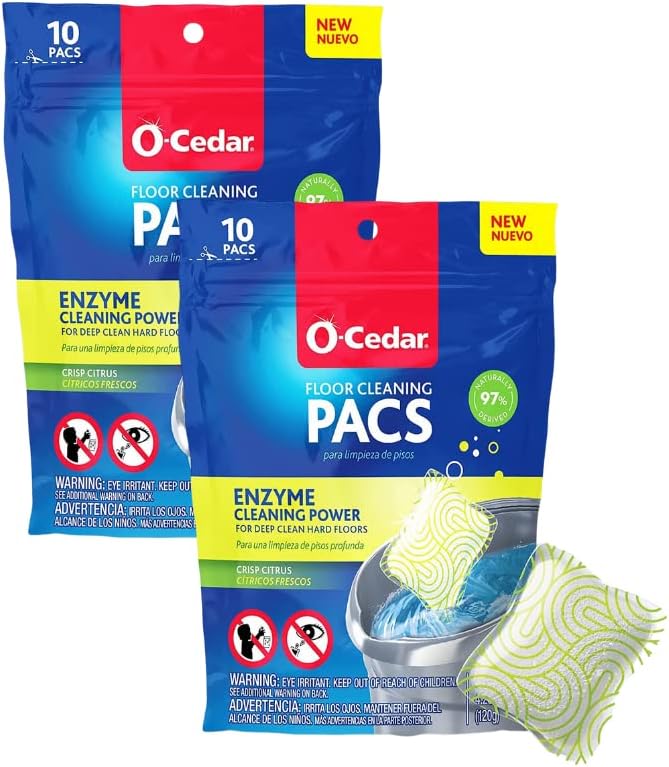 O-Cedar PACS Hard Floor Cleaner, Crisp Citrus Scent 10 Count (1-Pack) | Made with Naturally-Derived Ingredients | Safe to Use on All Hard Floors | Perfect for Mop Buckets