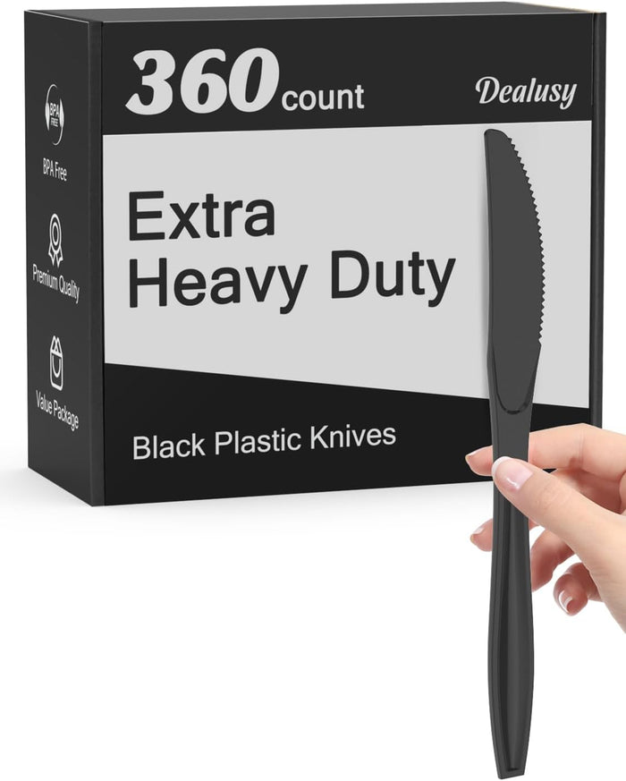 360 Count Extra Heavy Duty Clear Plastic Knives Disposable, BPA-Free, Heat Resistant, Solid and Durable Disposable Knives Bulk, Premium Plastic Knives heavy duty for Party Supply