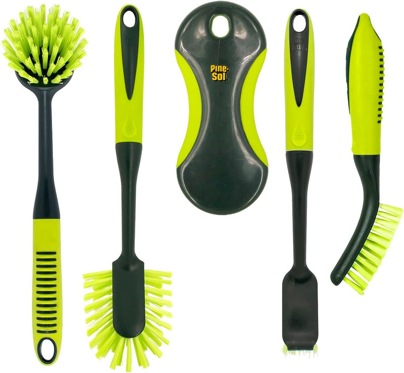 Pine-Sol Scrub Brush Set - Long Handle Cleaning Brushes with Heavy Duty Bristles and Comfort Grip - Scrubbers for Kitchen, Household, and Dishwashing, 3 Pieces